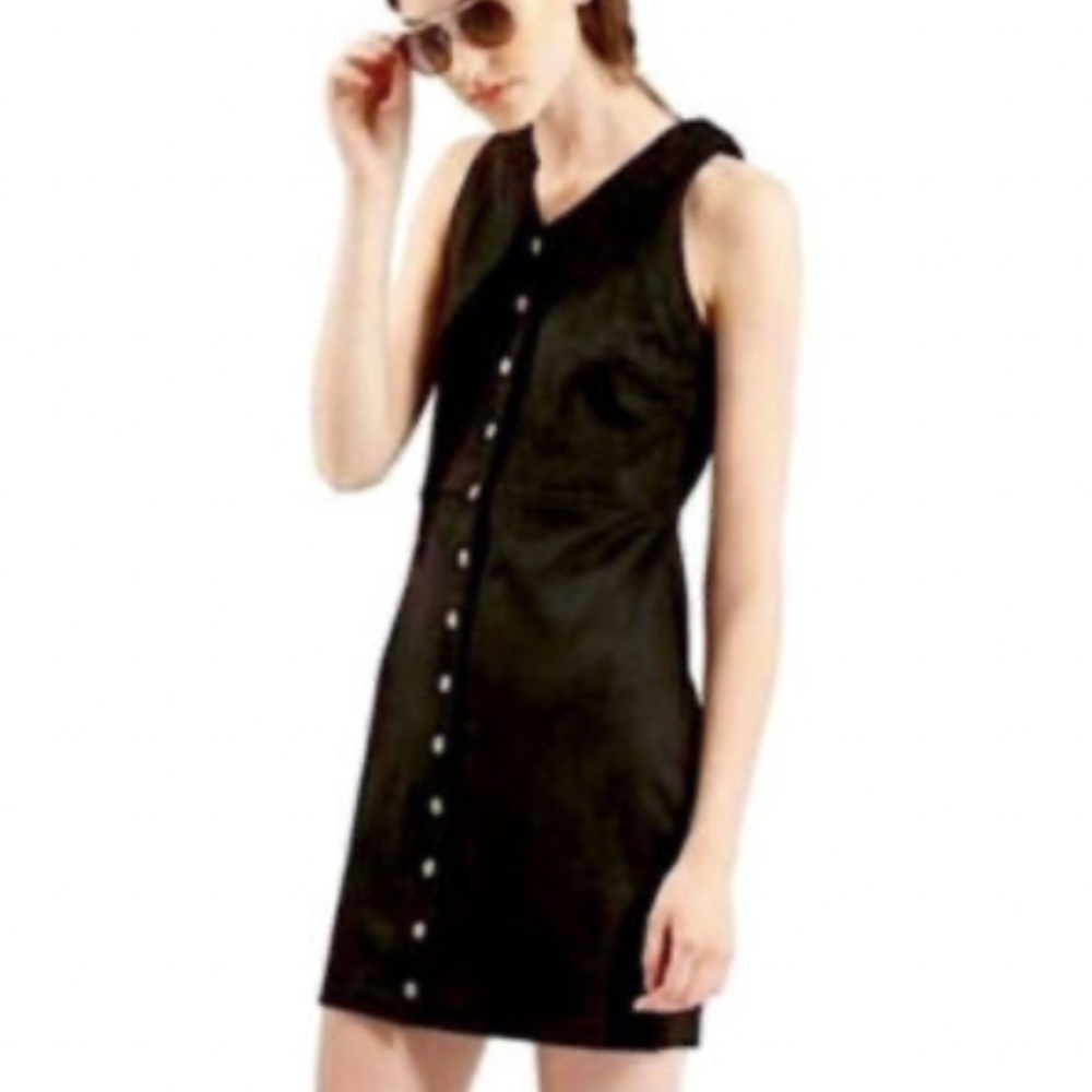 Topshop Black Suede Button Up Dress
